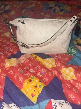 COACH 42388 Leatherwear Calfskin WHITE Leather Top Handle Pouch Baguette Mini Bg